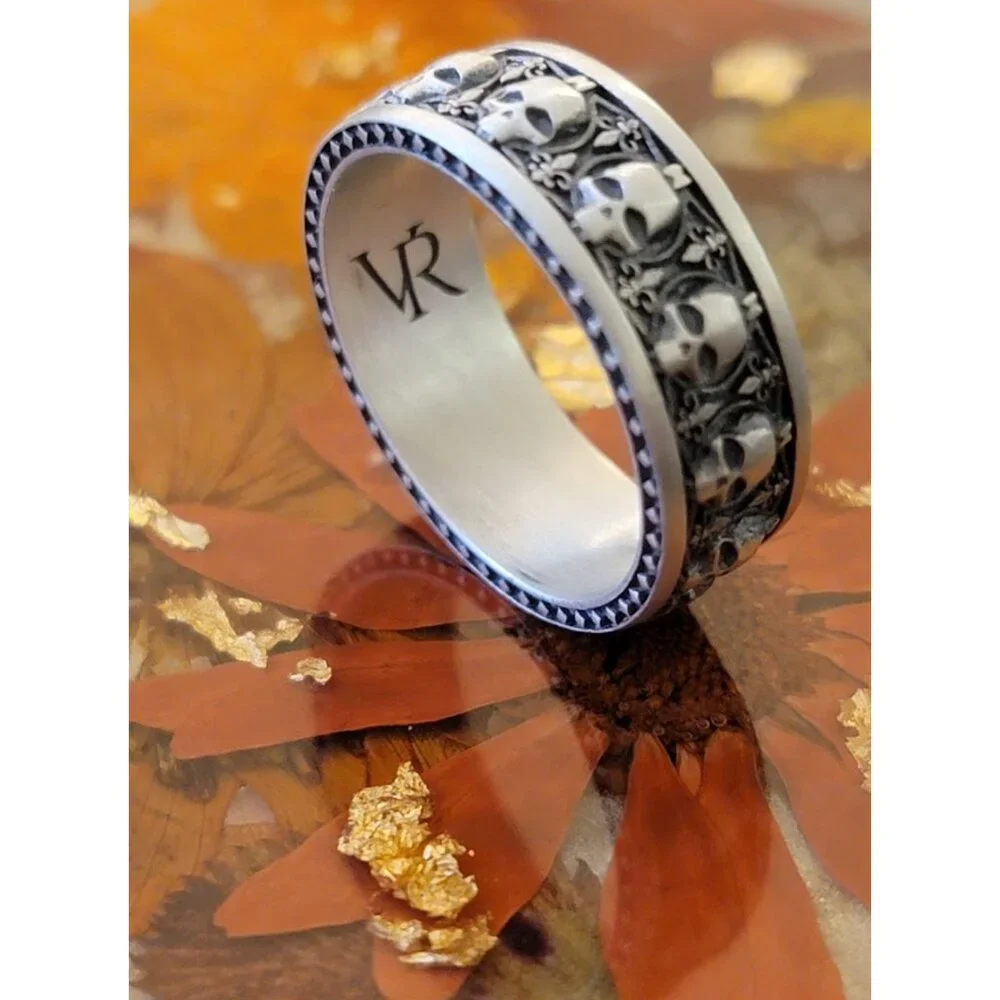 Skull Band Ring 925 Sterling Silver Oxidized Gothic Size 10 NWT - Picture 10 of 11